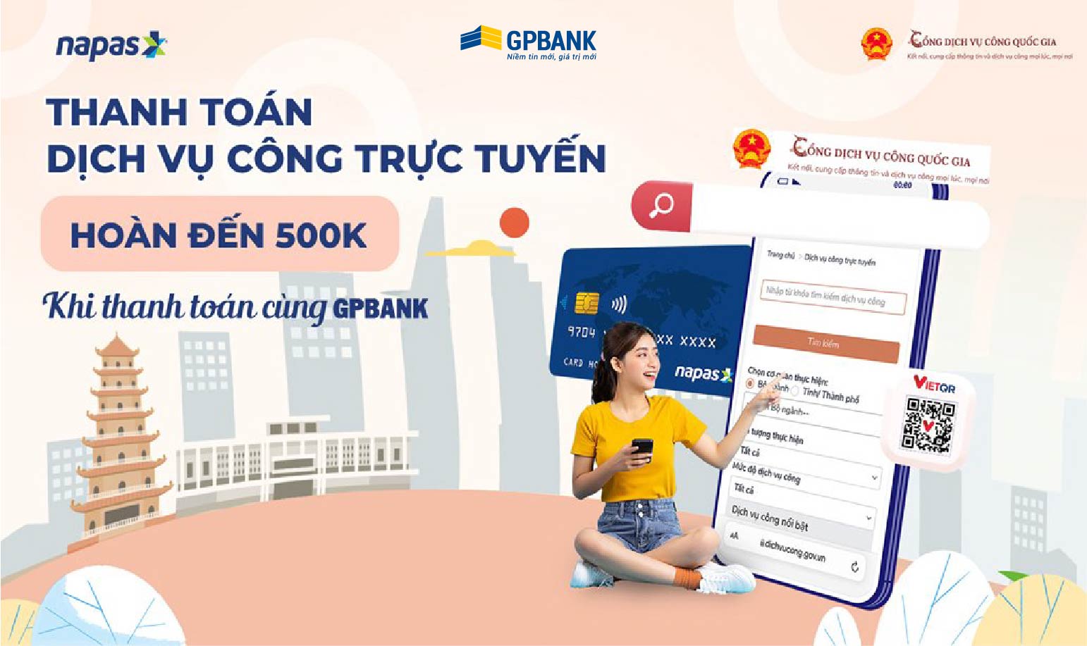Thanh toán trực tuyến Dịch vụ công quốc gia - GPBank hoàn lên đến 500k